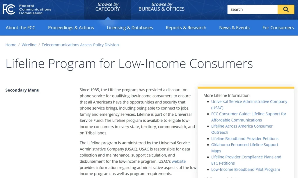 lifeline program low income customers